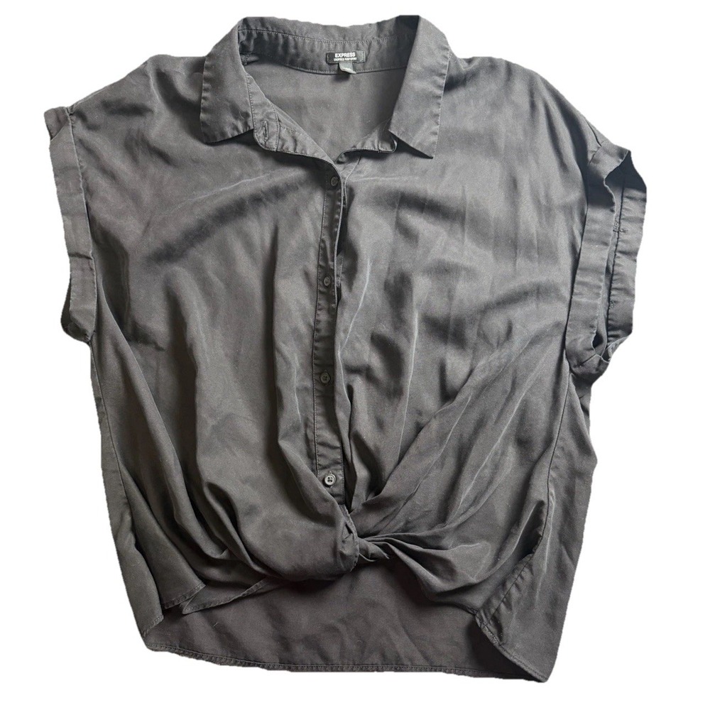Express Womens Short Sleeve Crop Top Style Shirt Black Size Medium